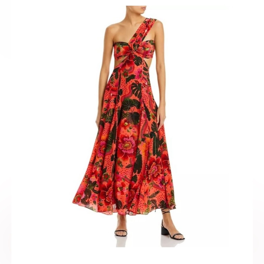 Farm Rio Floral One-Shoulder Maxi Dress